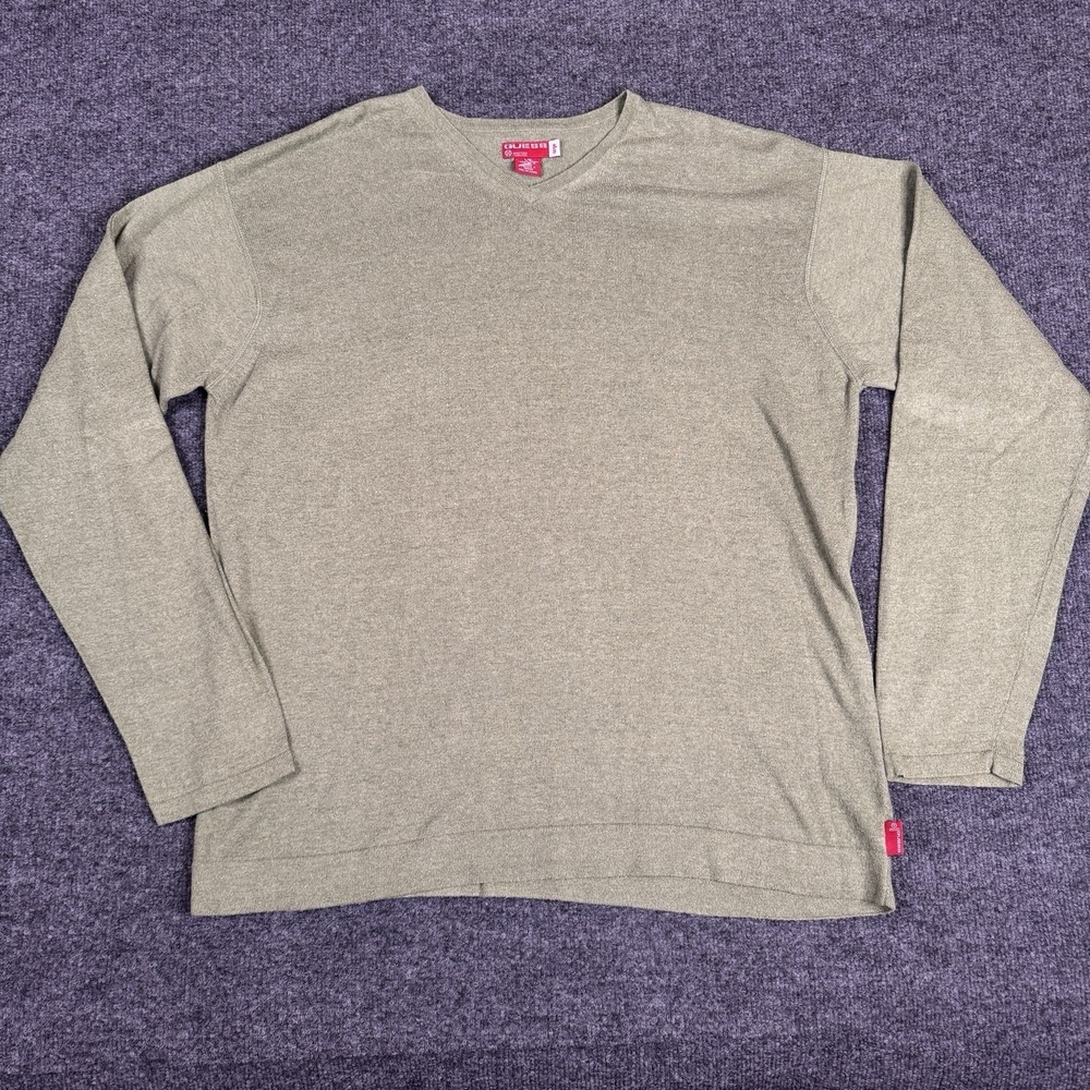 Guess Men's Large Linen Blend Knit Sweater V Neck Pullover Olive Green VTG SOFT